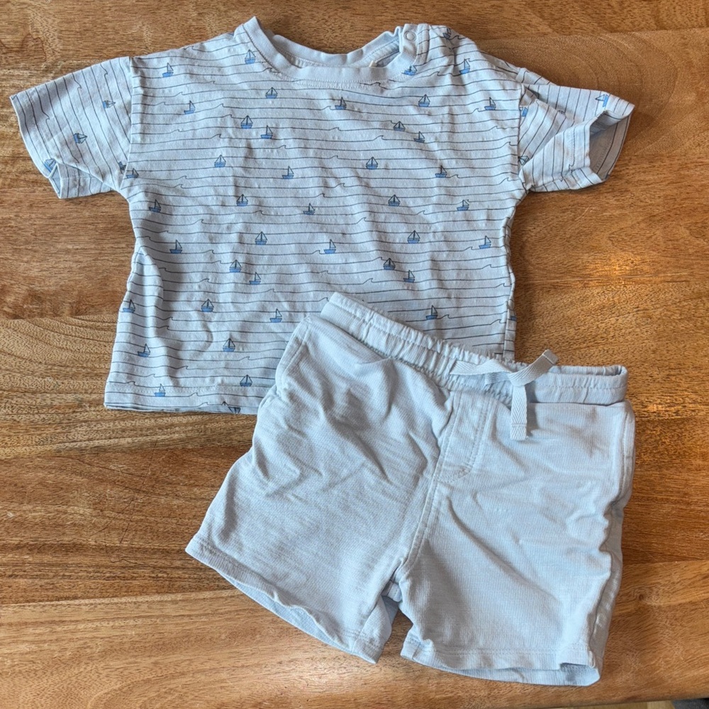 Blue Striped Sailboat Kids Matching Set